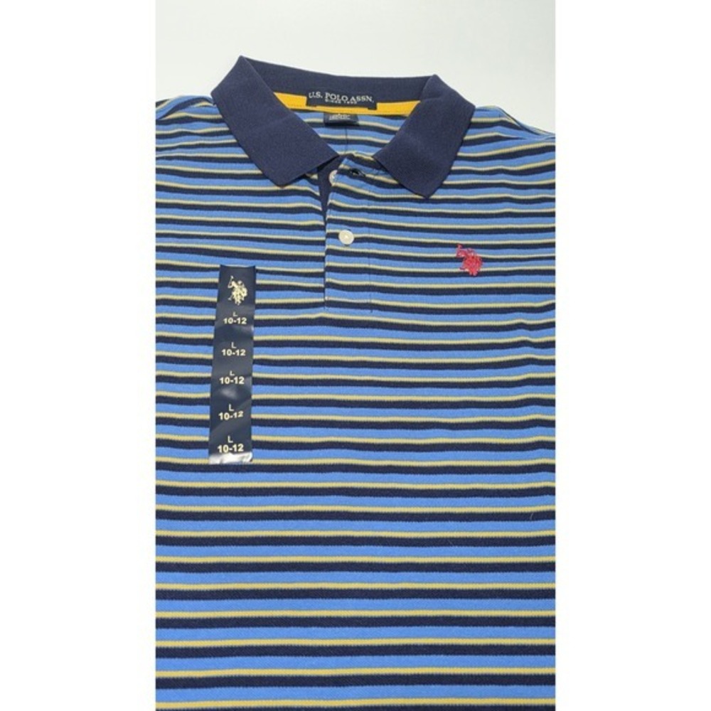 Boys L 10-12 New With Tags US Polo Assn. Striped Blue & Yellow‎ Polo ASSN.